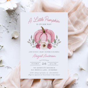 Invitation Aquarelle Petit Baby shower Citrouille Dusty Rose