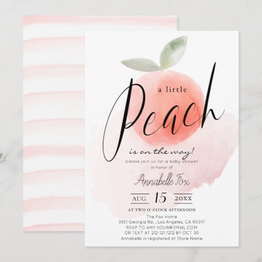 Invitation Aquarelle Petit Baby shower rose Peach (Devant / Derrière)