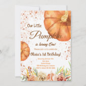 Invitation Aquarelle Petit Citrouille Automne Anniversaire In (Devant)