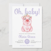 Invitation Aquarelle Petit Cochon Baby Girl Baby shower (Devant)