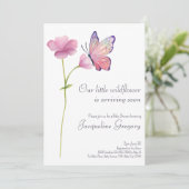 Invitation Aquarelle Petit Fleur sauvage Baby shower papillon (Debout devant)