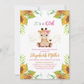 Invitation Aquarelle Petit Giraffe Fleurs sauvages Baby showe (Devant)