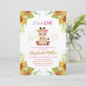 Invitation Aquarelle Petit Giraffe Fleurs sauvages Baby showe (Debout devant)