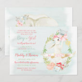 Invitation Aquarelle Petit Oiseau et lapin Révélation de genr (Devant / Derrière)