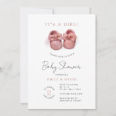 Invitation Aquarelle Petite fille Baby shower de chaussures r (Devant)