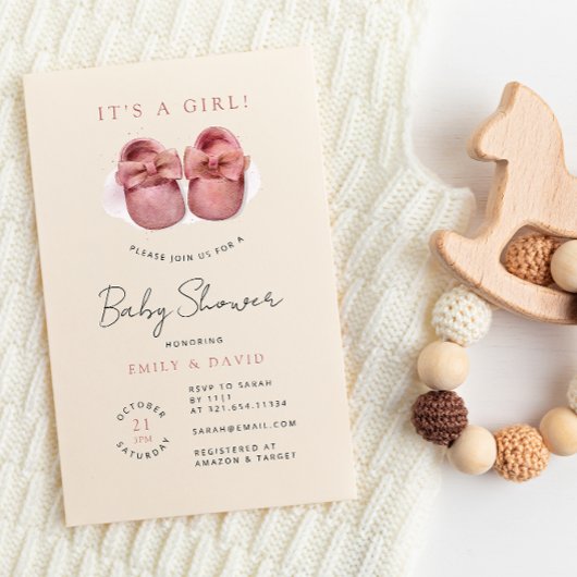 Invitation Aquarelle Petite fille Baby shower de chaussures r