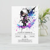 Invitation Aquarelle Petite fille Ninja Anniversaire (Debout devant)