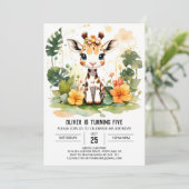 Invitation Aquarelle Petite Giraffe Anniversaire personnalisé (Debout devant)