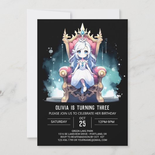 Invitation Aquarelle Petite princesse Anniversaire (Devant)