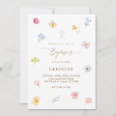 Invitation aquarelle petites fleurs Baptême (Devant)