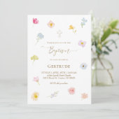 Invitation aquarelle petites fleurs Baptême (Debout devant)