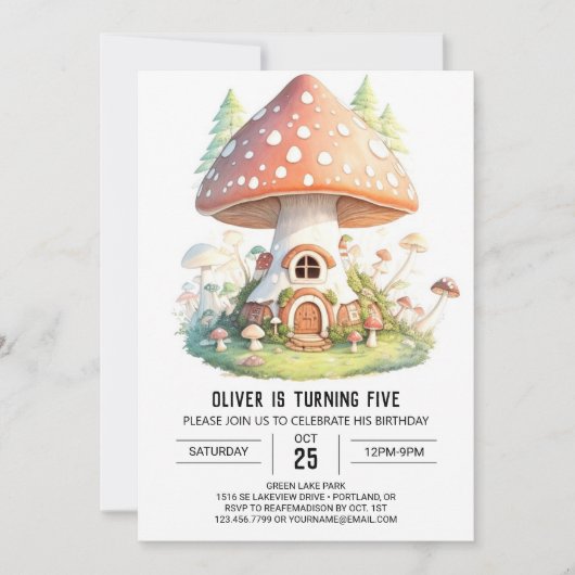 Invitation Aquarelle Petits Champignons Anniversaire (Devant)