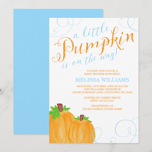 Invitation Aquarelle peu de baby shower de garçon d'automne (Devant / Derrière)