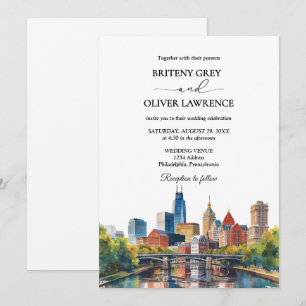 Invitation Aquarelle Philadelphia Pennsylvania Mariage