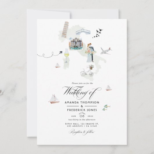 Invitation Aquarelle photo de mariage de destination italienn (Devant)