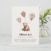 Invitation Aquarelle photo ours 1er anniversaire moderne (Debout devant)