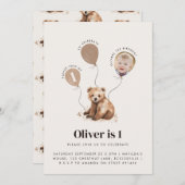 Invitation Aquarelle photo ours 1er anniversaire moderne (Devant / Derrière)