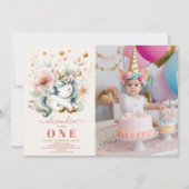 Invitation Aquarelle photo Unicorn Anniversaire 1er (Devant)