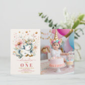Invitation Aquarelle photo Unicorn Anniversaire 1er (Debout devant)