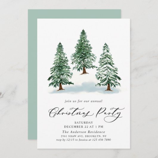Invitation Aquarelle Pine Arbre Chic Noël Fête de Noël (Devant / Derrière)