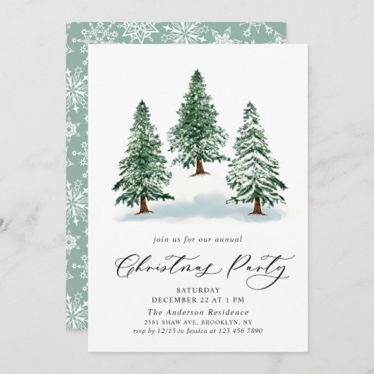 Invitation Aquarelle Pine Arbre Chic Noël Fête de Noël (Devant / Derrière)