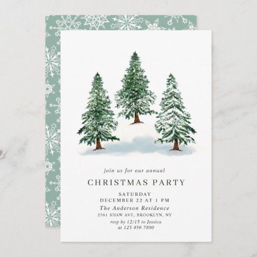 Invitation Aquarelle Pine Arbre Chic Noël Fête de Noël (Devant / Derrière)