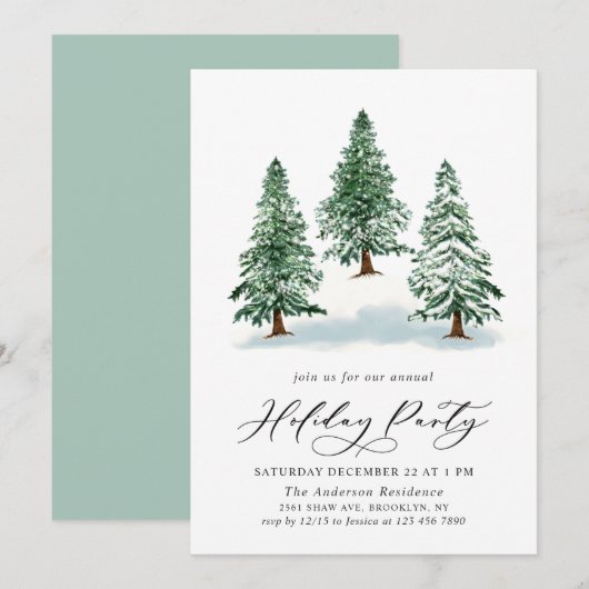 Invitation Aquarelle Pine Arbre Chic Noël Fête de Noël (Devant / Derrière)