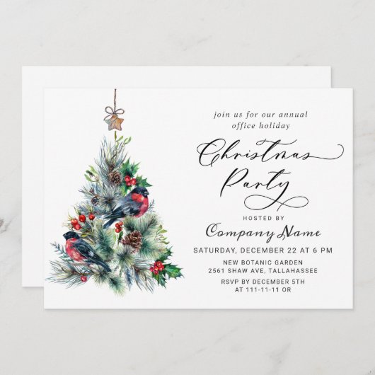 Invitation Aquarelle Pine Arbre Chic Noël Fête de Noël (Devant / Derrière)