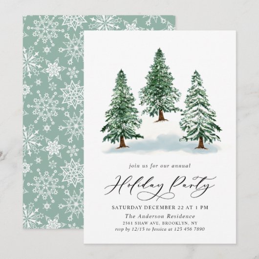 Invitation Aquarelle Pine Arbre Chic Noël Fête de Noël (Devant / Derrière)