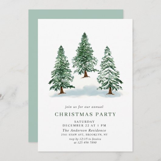 Invitation Aquarelle Pine Arbre Chic Noël Fête de Noël (Devant / Derrière)