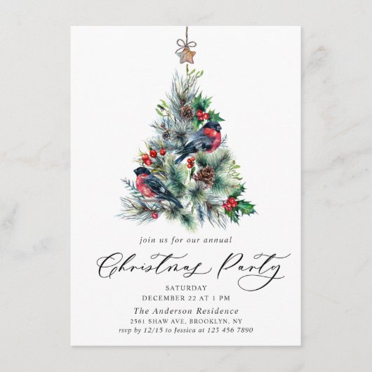 Invitation Aquarelle Pine Arbre Chic Noël Fête de Noël (Devant)