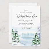 Invitation Aquarelle Pine Arbre Chic Noël Réveillon (Devant / Derrière)