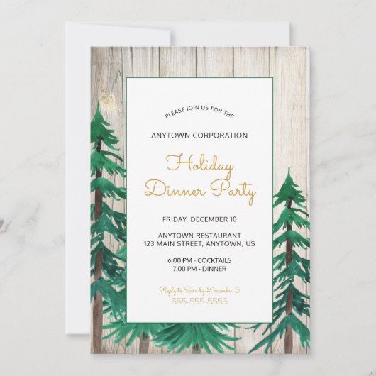 Invitation Aquarelle Pine Arbres Corporate Fête (Devant)