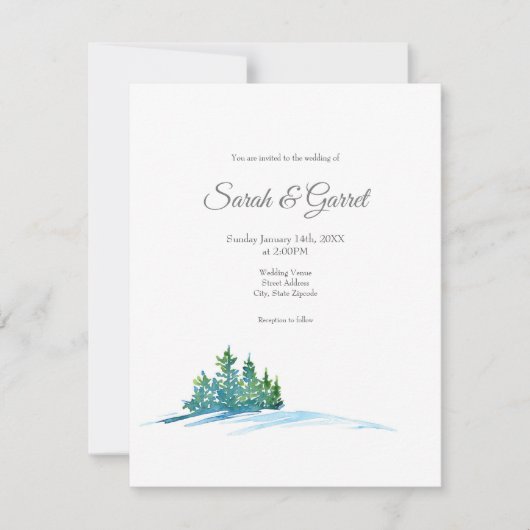 Invitation Aquarelle Pine Arbres Snowscape (Devant)