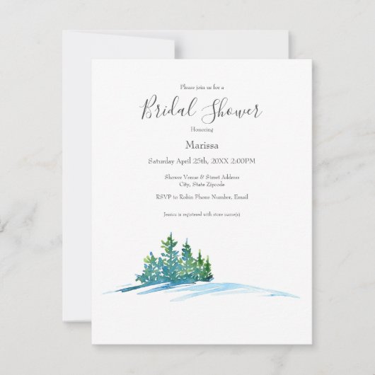 Invitation Aquarelle Pine Arbres Snowscape (Devant)