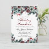 Invitation Aquarelle Pine Cône Branche Déjeuner de vacances (Debout devant)