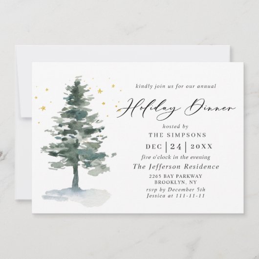 Invitation Aquarelle Pine Tree Chic Noël Dîner de Noël (Devant)