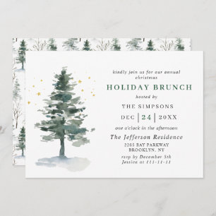 Invitation Aquarelle Pine Tree Chic Noël VACANCES BRUNCH