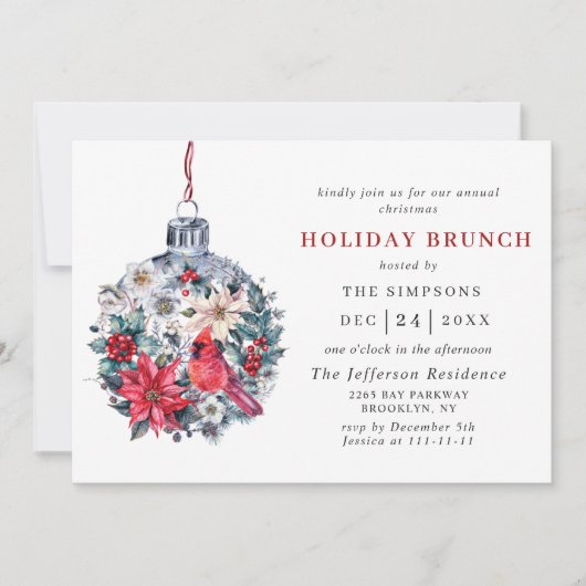 Invitation Aquarelle Pine Tree Chic Noël VACANCES BRUNCH (Devant)