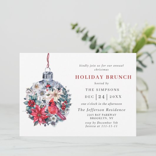 Invitation Aquarelle Pine Tree Chic Noël VACANCES BRUNCH (Debout devant)