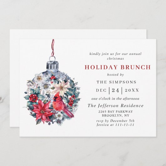 Invitation Aquarelle Pine Tree Chic Noël VACANCES BRUNCH (Devant / Derrière)