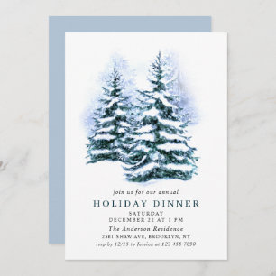 Invitation Aquarelle Pine Tree Chic Noël VACANCES DÎNER