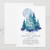 Invitation Aquarelle Pine Tree Chic Noël VACANCES DÎNER (Devant / Derrière)
