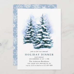 Invitation Aquarelle Pine Tree Chic Noël VACANCES DÎNER