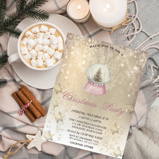 Invitation Aquarelle Pine Tree Globe Snowflics Gold