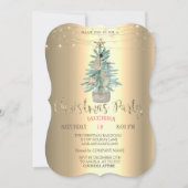 Invitation Aquarelle Pine Tree, Gold Christmas Company Party (Devant)