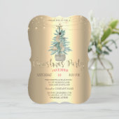 Invitation Aquarelle Pine Tree, Gold Christmas Company Party (Debout devant)