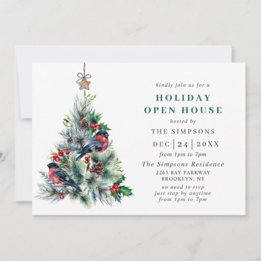 Invitation Aquarelle Pine Tree Noël Holiday Open House (Devant)