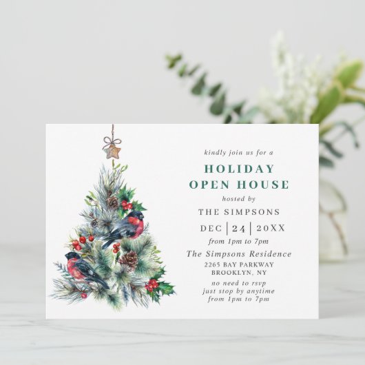 Invitation Aquarelle Pine Tree Noël Holiday Open House (Debout devant)