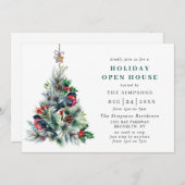 Invitation Aquarelle Pine Tree Noël Holiday Open House (Devant / Derrière)
